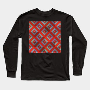 Red and Gray Shades in Geometric Tiles Long Sleeve T-Shirt